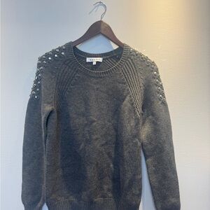 Sandro Gray Crew Neck Sweater with Modern Shoulder Cutouts